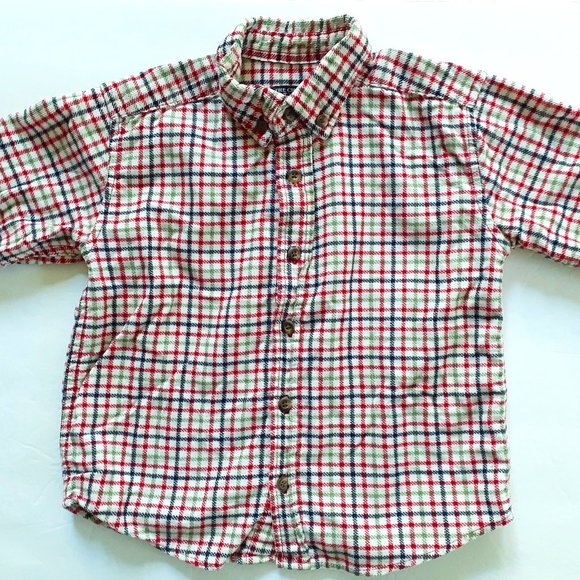 Children's Place Boys Shirt Button Down Red Blue Plaid Corduroy 24 Months - Picture 1 of 12